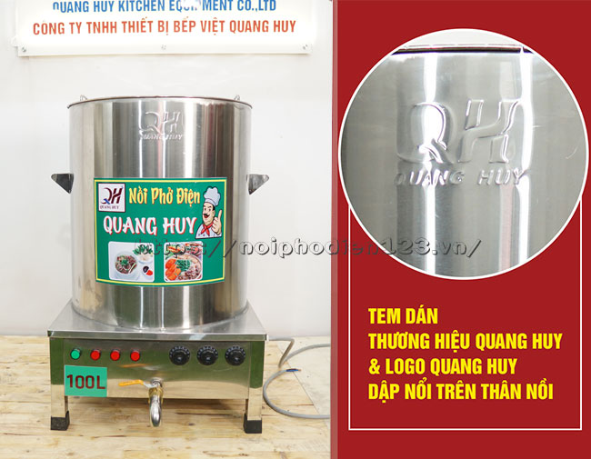 Logo dập nổi thương hiệu Quang Huy nồi phở 100 lit