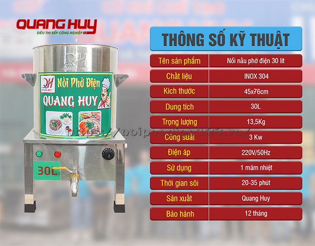 Thông số cấu tạo nồi nấu phở 30 lit