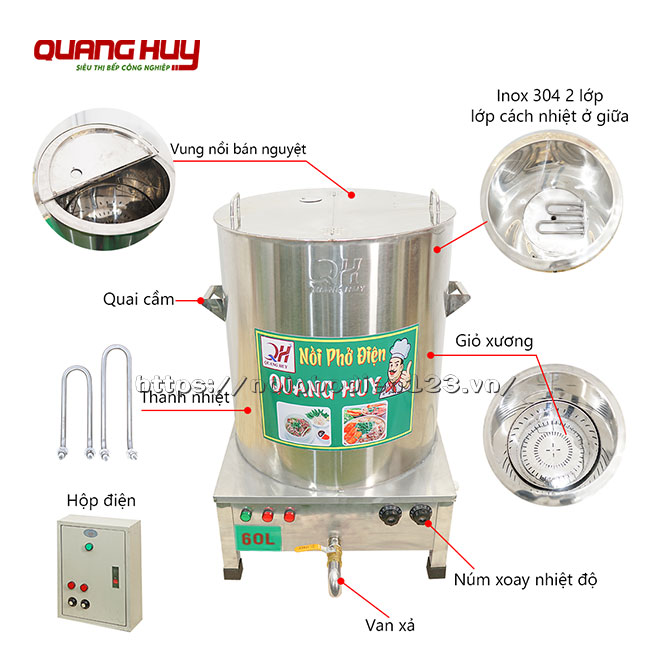 Nồi Điện Nấu Phở Quang Huy Inox 304 Tiết Kiệm Điện, Giá Xưởng