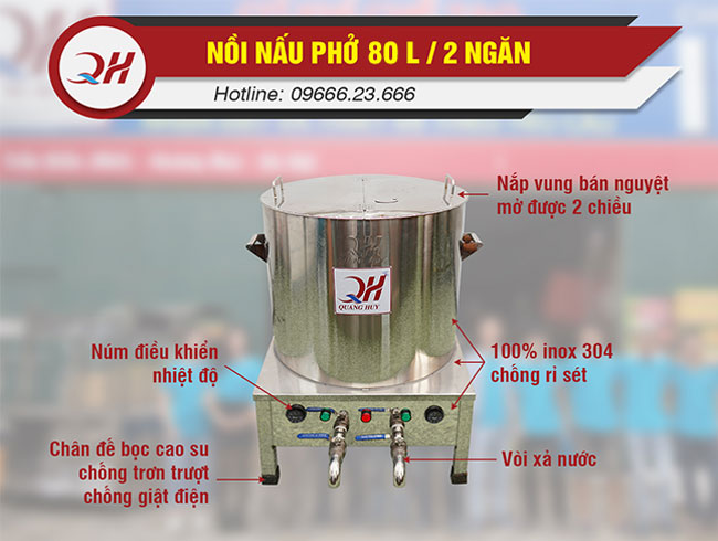 Cấu tạo nồi nấu phở 80 lit 2 ngăn Quang Huy