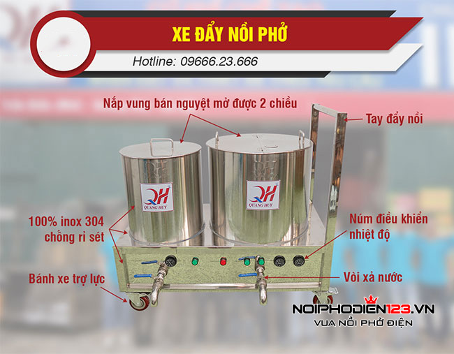 Cấu tạo các bộ phận xe đẩy nồi phở Quang Huy
