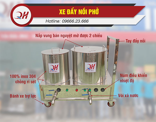 Cấu tạo các bộ phận<b> của xe phở </b>Quang Huy Cấu tạo các bộ phận xe đẩy nồi phở Quang Huy