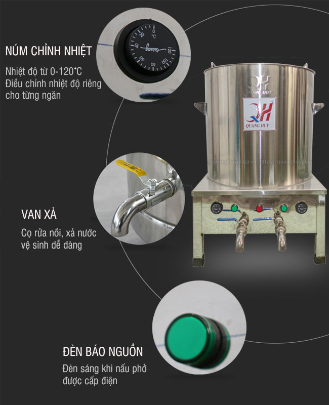 Hệ thống điều chỉnh nhiệt độ với nồi điện nấu phở 2 ngăn
