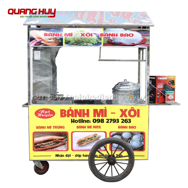 Mẫu xe bán xôi, bánh bao, bánh mì Thổ Nhĩ Kỳ Quang Huy kèm chõ xôi + bếp nướng thịt Kebab