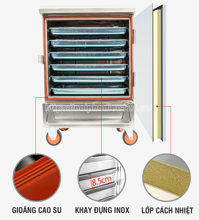 Tủ cơm điện 6 khay cấu tạo 3 lớp, nấu chín thực phẩm nhanh chóng Tủ cơm điện 6 khay cấu tạo 3 lớp, nấu chín thực phẩm nhanh chóng