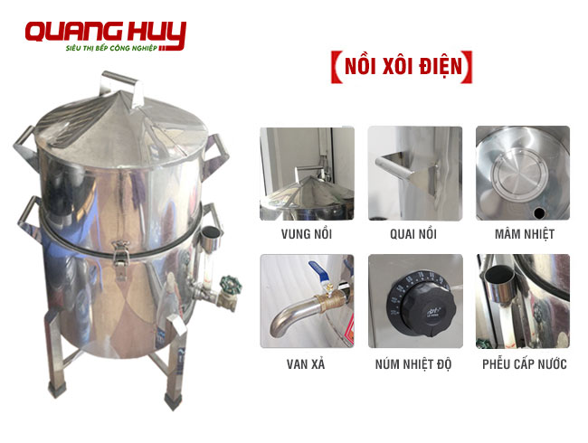 Cấu tạo nồi nấu xôi điện Quang Huy