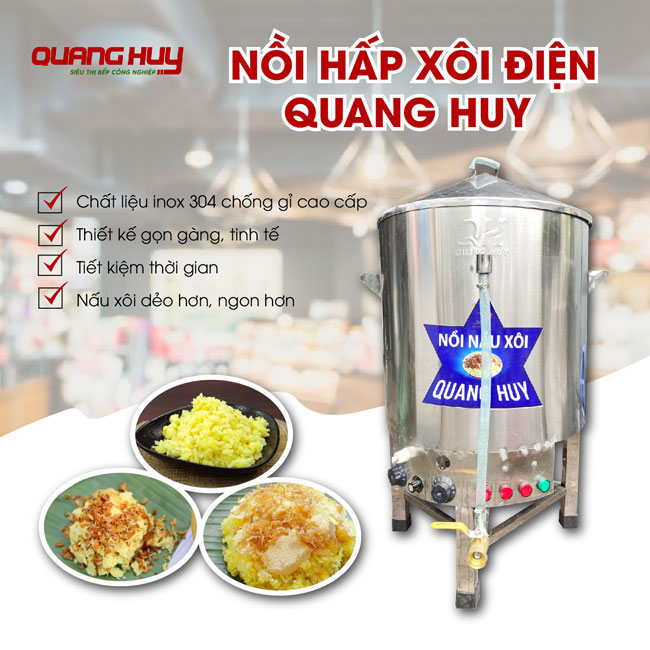 Nồi đồ xôi bằng điện Inox 304 Quang Huy sản xuất tại xưởng
