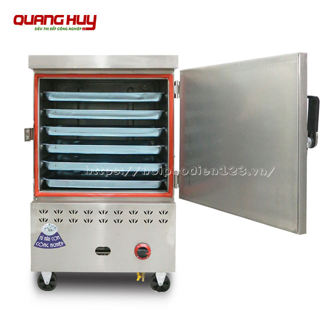Tủ nấu cơm c&ocirc;ng nghiệp 6 khay gas + điện Quang Huy
