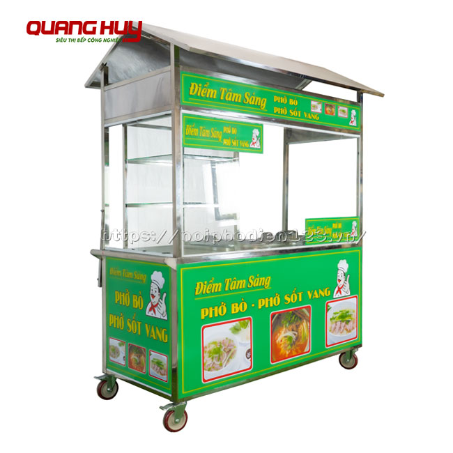 Xe bán phở Inox 304 Quang Huy 2 nồi điện