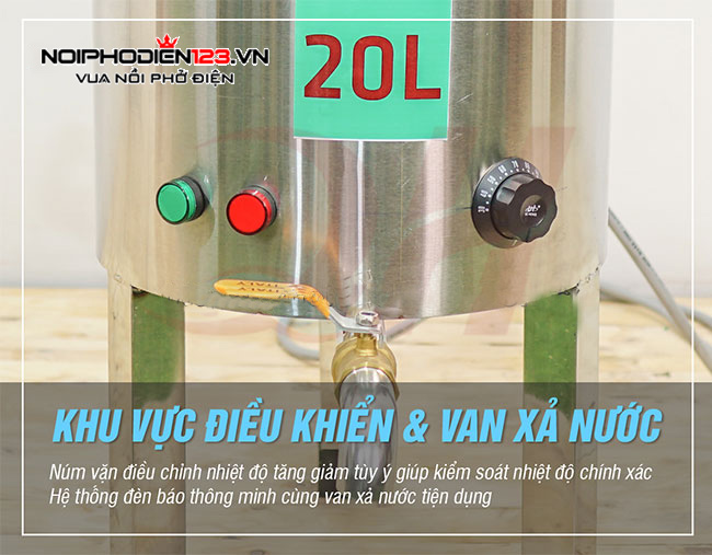 Van xả, điều khiển nồi phở không bệ 20 lit Quang Huy