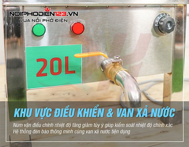 Van xả nồi nấu phở 20 lit bằng điện Quang Huy