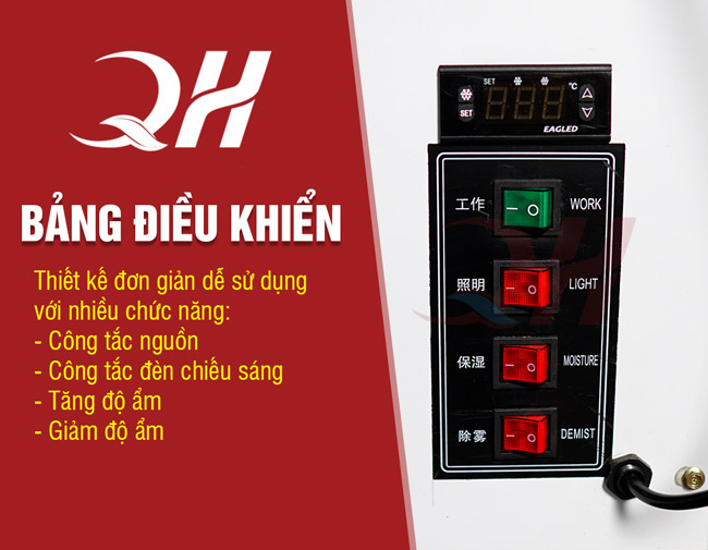 Bảng điều khiển tủ bánh kem Quang Huy, hệ thống công tắc điều khiển