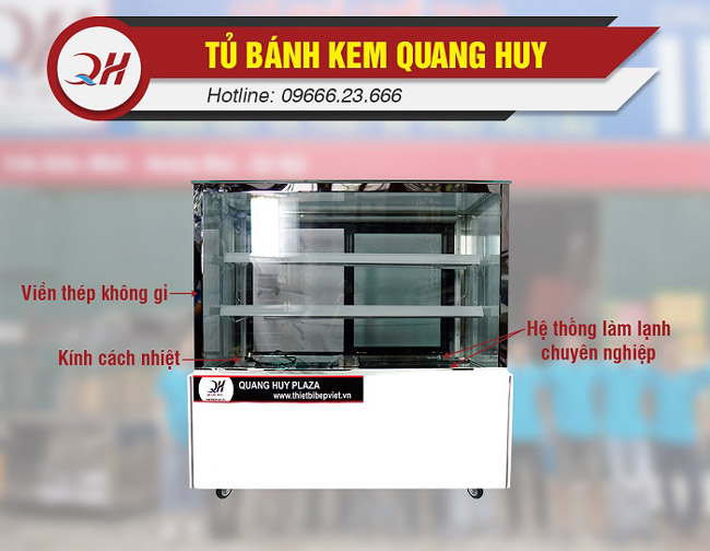 Chi tiết tủ trưng bày bánh kem 1m2, tủ bán bánh kem Quang Huy