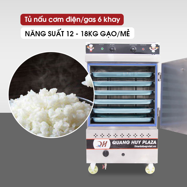 Năng suất tủ dao động từ 12 - 24kg gạo/mẻ, năng suất tủ cơm