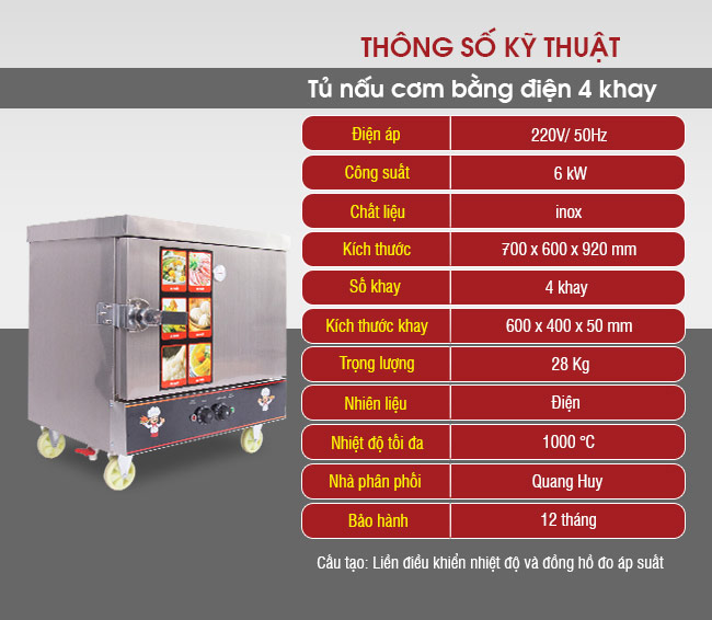 Thông số kỹ thuật tủ cơm 4 khay điện Thông số kỹ thuật tủ cơm 4 khay điện, thông số tủ 4 khay điện