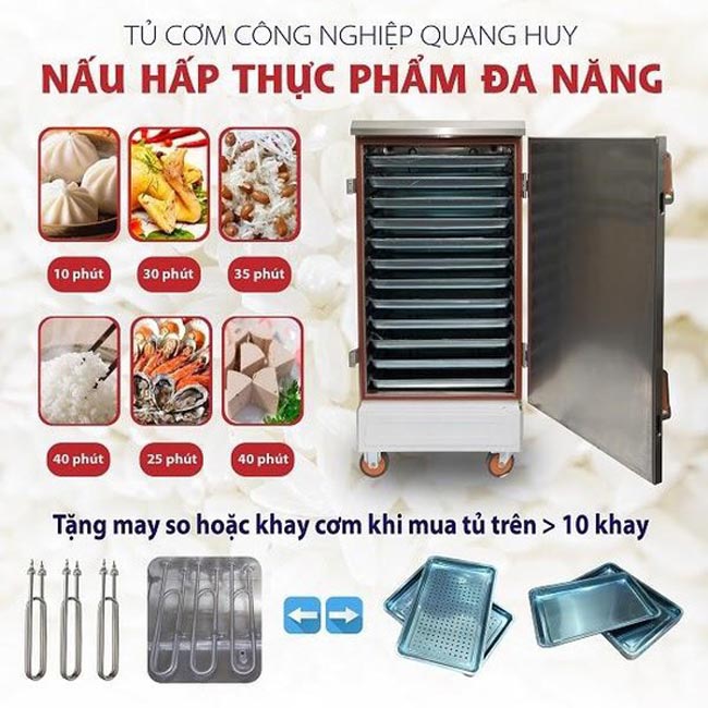 Tủ nấu cơm công nghiệp Quang Huy, tủ cơm đa dạng mục đích sử dụng