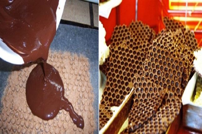 Làm socola hình tổ ong trang trí cho bánh kem, làm socola trang trí