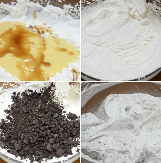 Trộn kem sữa đánh bông chung với bánh quy, Cách làm kem từ bánh oreo 
