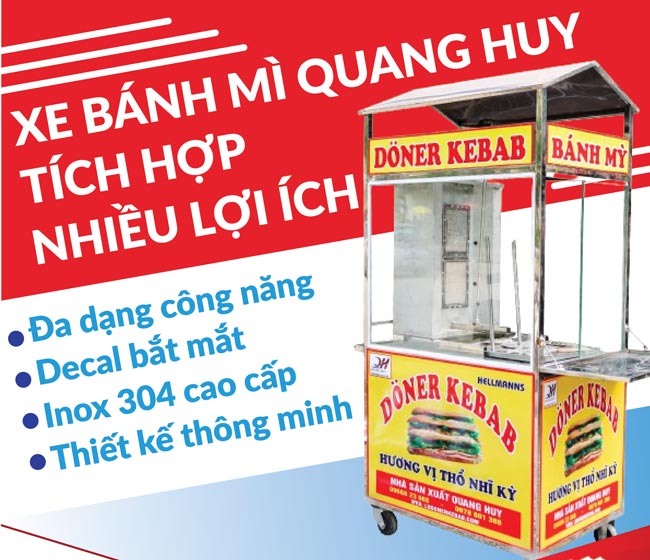 Xe inox bán bánh mì Quang Huy, xe bán bánh mì Quang Huy