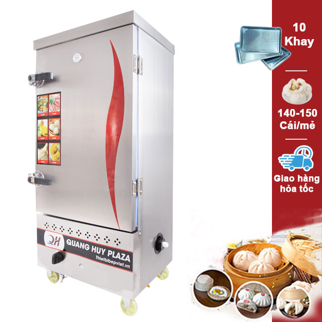 Tủ Hấp Bánh Bao 10 Khay | Điện + Gas