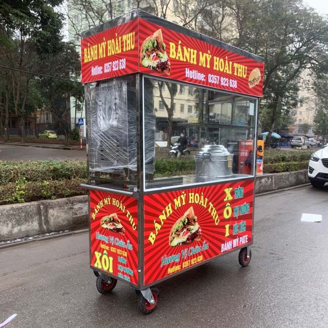 Xe bánh mì xôi 1m6 Quang Huy trang trí decal đỏ