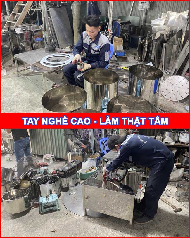 Nhân viên Quang Huy đang gia công nồi nấu phở điện