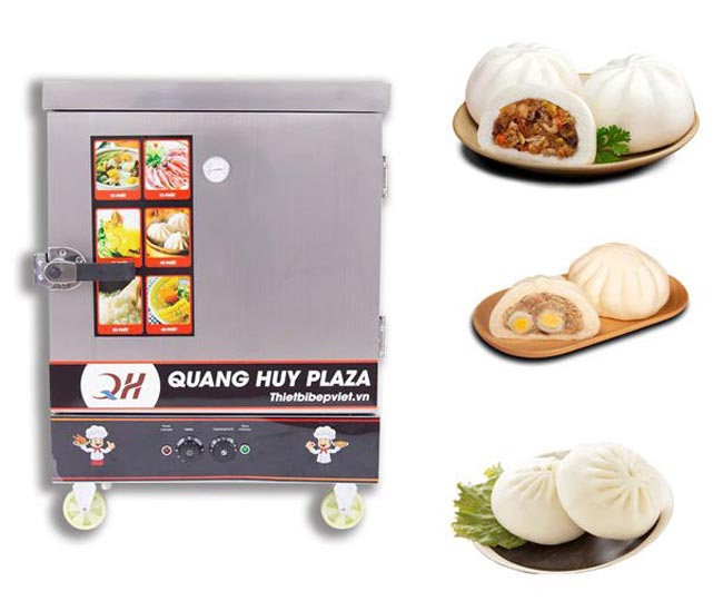Tủ hấp bánh bao Quang Huy sử dụng nhiên liệu điện hoặc gas tiện dụng